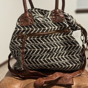 T-Shirt & Jeans Black & Cream Canvas Weekender Tote Bag with Faux Leather Trim